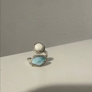 Sterling Silver Larimar and Natural White Stone Ring
